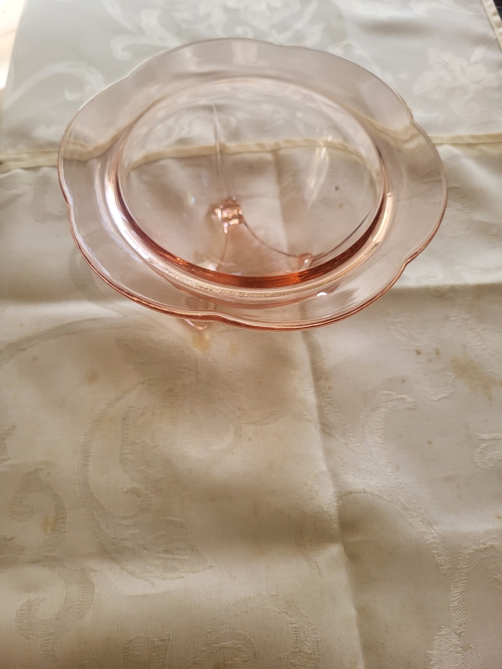 Elegant Pink Depression Glass Lancaster bowl Candy Dish 3-toed 3 legs Vintage fo